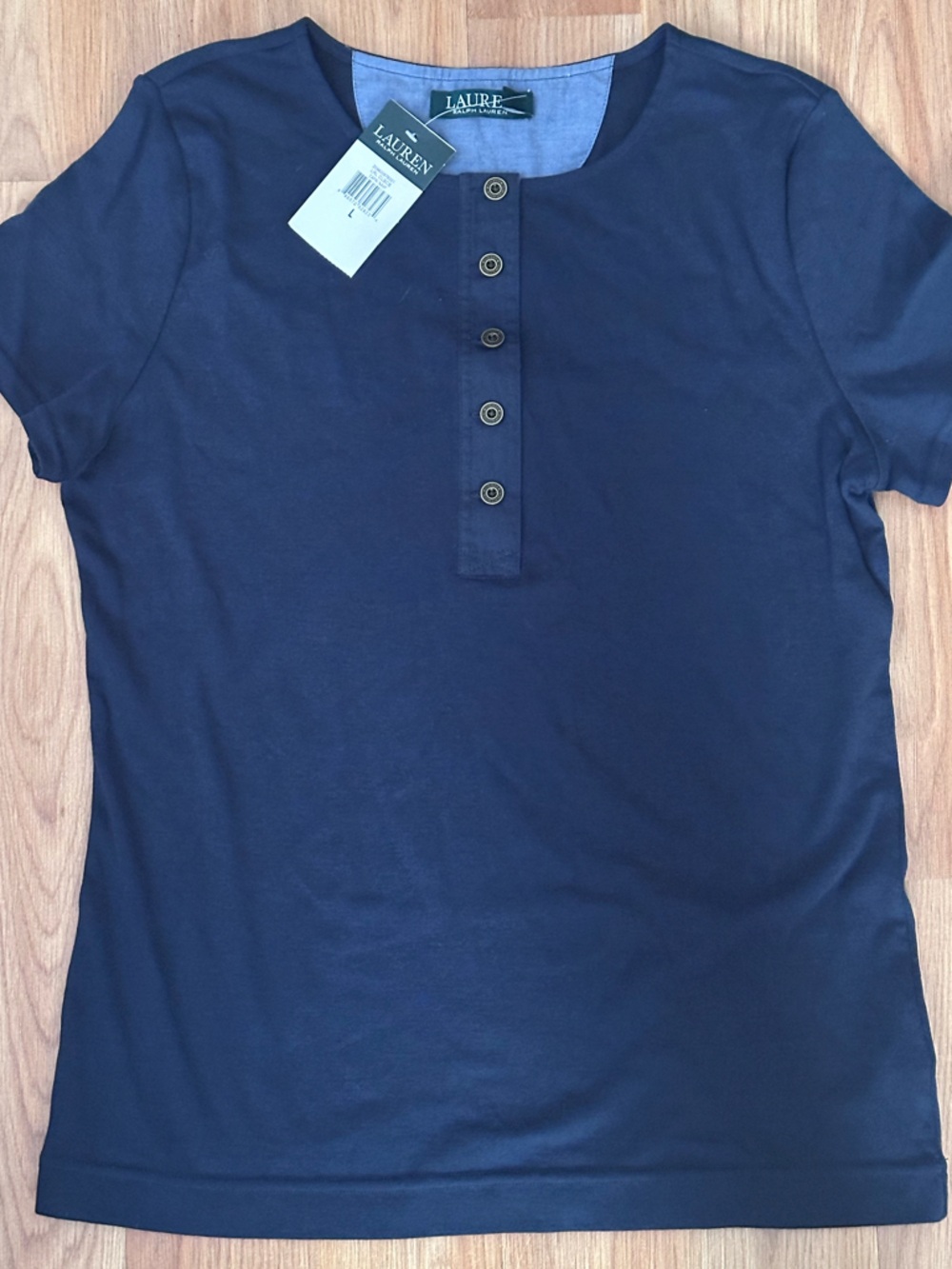 Ralph Lauren Navy Short-Sleeve Tee with Button-Trim